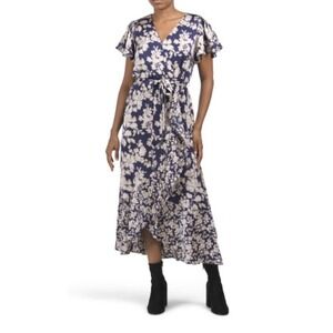 Nicole Miller floral faux wrap dress midi maxi large wedding guest party event